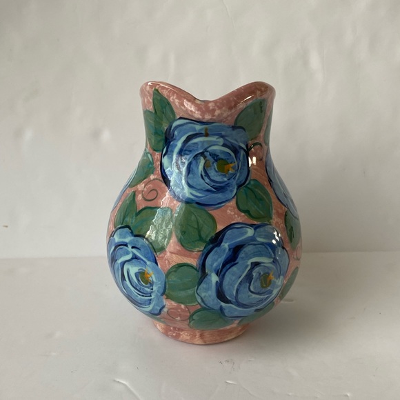 Lesal Ceramics Beautiful  Handpainted Vase/Pitcher Blue Roses Small 7'x6' - Picture 6 of 11